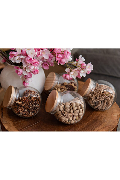 5 FİVE SCARF Set of 4 premium glass jars with bamboo lids for storing spices, coffee, 650ml