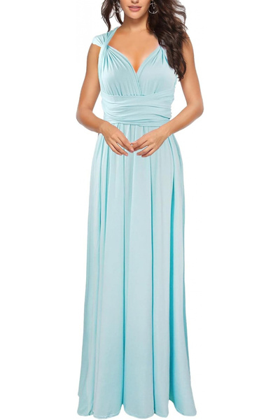 OEM Elegant long dress, sleeveless, open back, high waist, Blue S