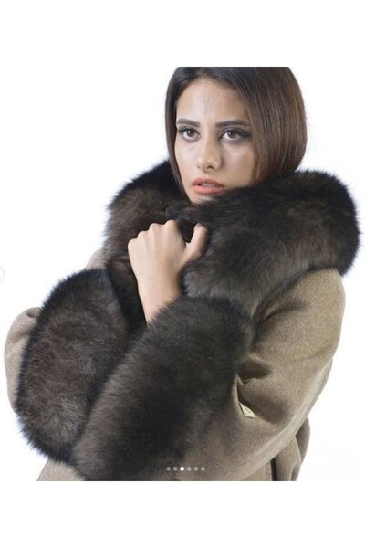 DeriWork Genuine Leather Light Brown Women's Fur Jacket Coat 100% Original Leather