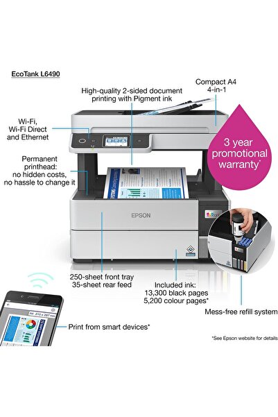 EPSON Ecotank L6490 Print/Scan/Copy/Fax Wi-Fi Business Printer