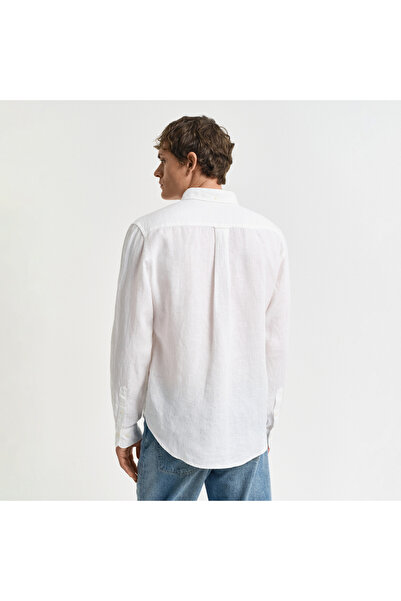 Gant Erkek Beyaz Regular Fit Düğmeli Yaka Keten Gömlek