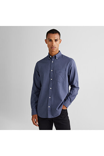 Gant Erkek Lacivert Regular Fit Düğmeli Yaka Kareli Gömlek