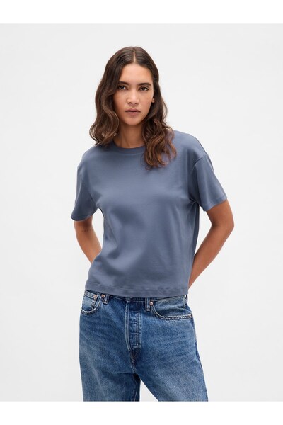 GAP Kadın Mavi Supima® Pamuk Relaxed T-Shirt