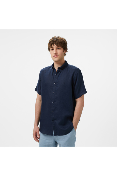 Nautica Erkek Lacivert Classic Fit Keten Gömlek