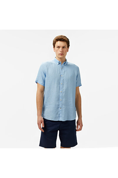 Nautica Erkek Mavi Classic Fit Keten Gömlek