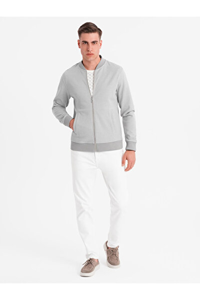 OMBRE Herren-Bomberjacke aus Piqué-Strick - grau V4 OM-SSZP-0238