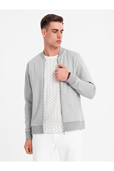 OMBRE Herren-Bomberjacke aus Piqué-Strick - grau V4 OM-SSZP-0238