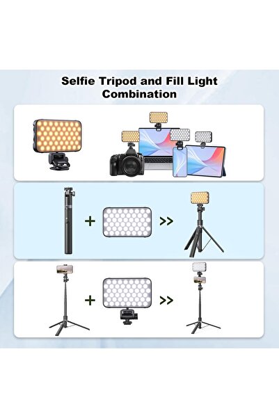 Toneof 173cm Selfie Stick Tripod Vlogging Kit with 96LED Phone Light - Black