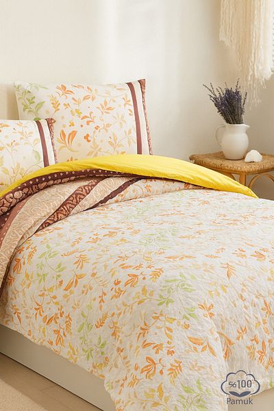Evimcim Gift Boxed 100% Cotton Ranforce Single Quilted Duvet Cover Set (160X220 cm)