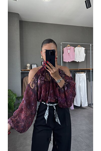 YOUR NAME Μπλούζα από σιφόν με μοτίβο με ελαστική μέση χωρίς ώμους