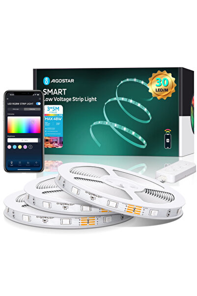 AIGOSTAR Benzi LED 15m 3x5m WiFi Smart LED Light RGBW, Control cu ​​Aplicație și Telecomandă IR, Bandă LED Inteligentă