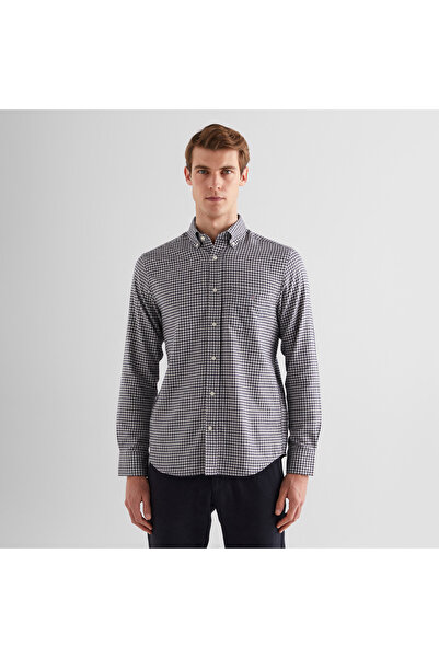 Gant Erkek Gri Regular Fit Düğmeli Yaka Kareli Gömlek