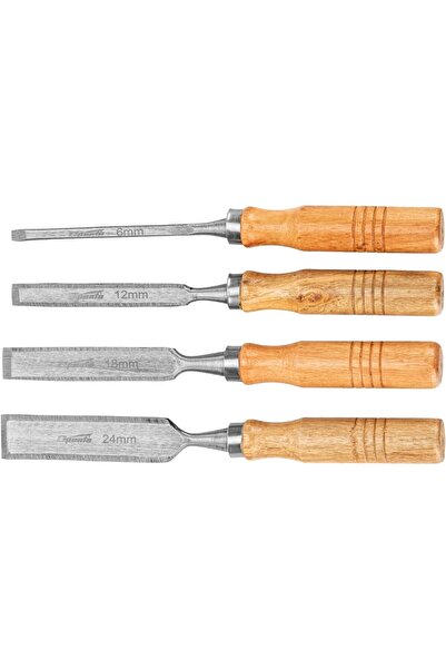 SPARTA مجموعة إزميل مسطح بمقابض خشبية، 6/12/18/24 مم