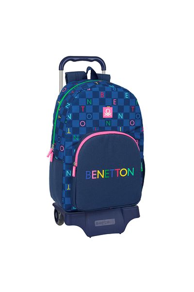 Benetton School Rucksack with Wheels Damero Navy Blue 30 x 46 x 14 cm