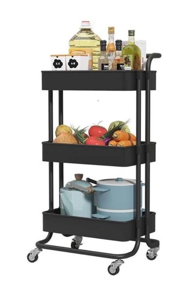 Smart Kitchen عربة تخزين معدنية متحركة بثلاثة طبقات