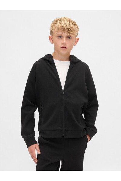 GAP Erkek Çocuk Siyah GapFit Tech Hızlı Kuruyan Fermuarlı Sweatshirt