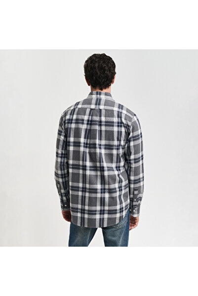 Gant Erkek Gri Regular Fit Düğmeli Yaka Kareli Gömlek
