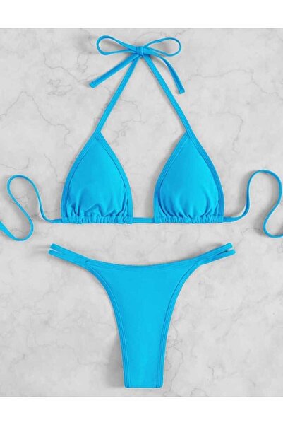 SH mavi taşlı tanga bikini takımı