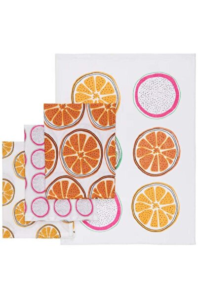 RINNIG Tea towel, white/green/pattern 60*45cm