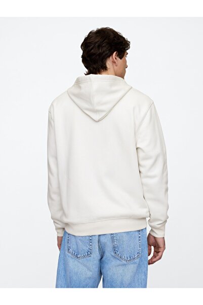 GAP Erkek Beyaz Logo Relaxed Fleece Fermuarlı Sweatshirt