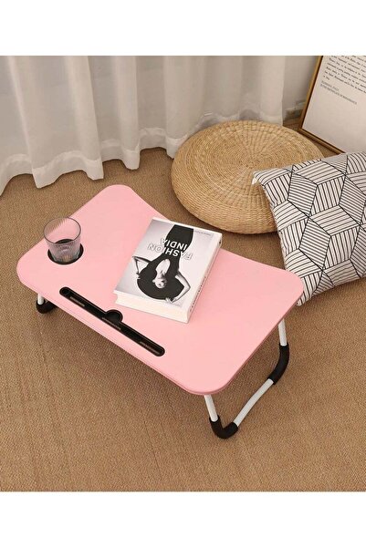 Arma طاولة كمبيوتر محمول قابلة للطي باللون الوردي مع حامل أكواب وجهاز iPad