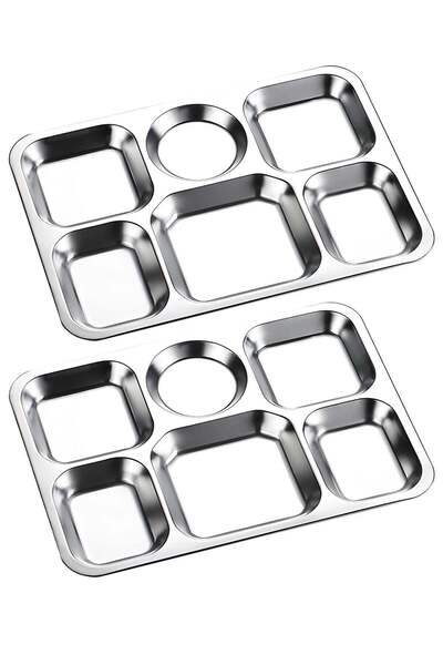 QUEEN 2 Stainless Steel Compartmentalized Plates with 6 Sections