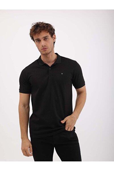 Wkm Denim Tricou de bază pentru bărbați, cu guler polo, cu croiala normală