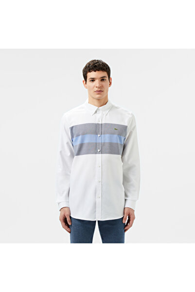 Lacoste Erkek Slim Fit Renk Bloklu Beyaz Gömlek