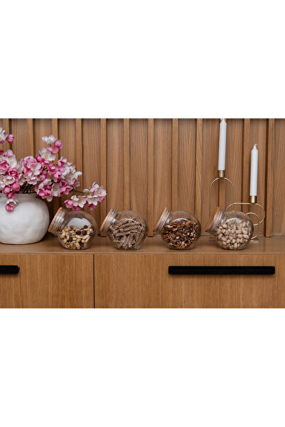 5 FİVE SCARF Set of 4 premium glass jars with bamboo lids for storing spices, coffee, 650ml