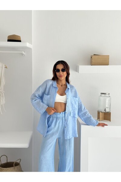 UNBOX Linen Wide Sky Blue-Leg Set