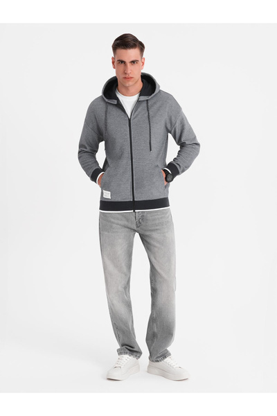 OMBRE Weich strukturiertes Herren-Kapuzensweatshirt - schwarz V1 OM-SSZP-0191