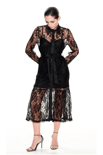LUMİNA FASHİON Elegant lace dress with shirt collar - LUMINA Fashion Italia