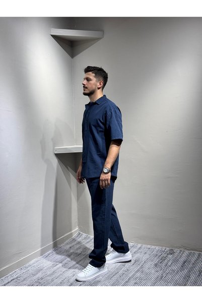 blayn jeans Gömlek pantolon Erkek Keten Takım Oversize Kalıp