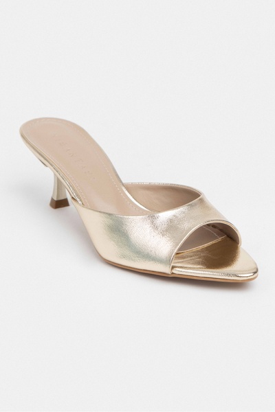 NİŞANTAŞI SHOES Promise Gold Patterned Pointed Toe Women's Thin Heeled Slippers