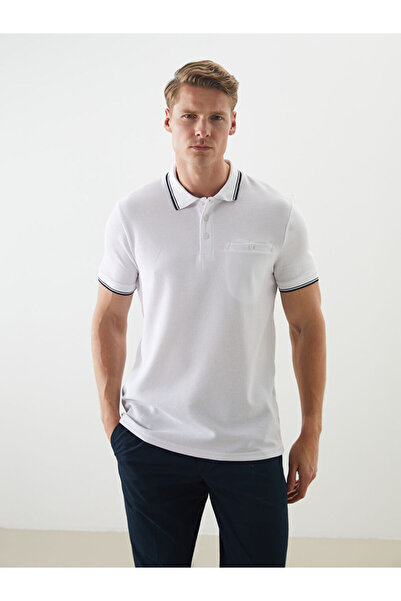 LC Waikiki Λευκό ανδρικό μπλουζάκι με κοντό μανίκι και λαιμόκοψη πόλο από χτε...