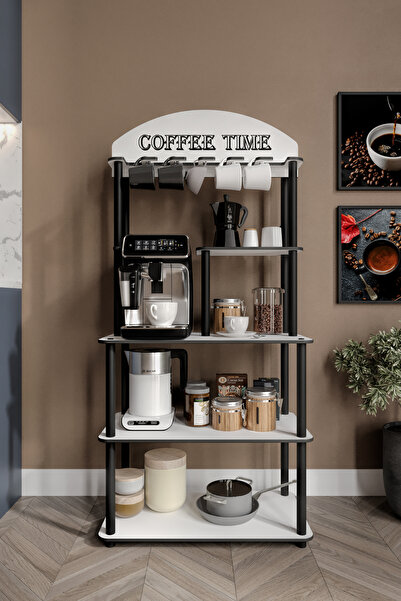 messer Coffee Tıme Çok Amaçlı Dolap Kahve Köşesi Parlak Beyaz Tüm Kahve Makineleri