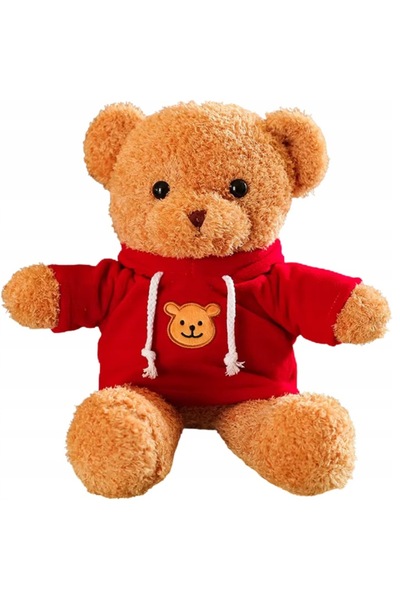 zola Teddy bear plush toy with hoodie, hypoallergenic, soft material, 40 x 25 cm, beige/red