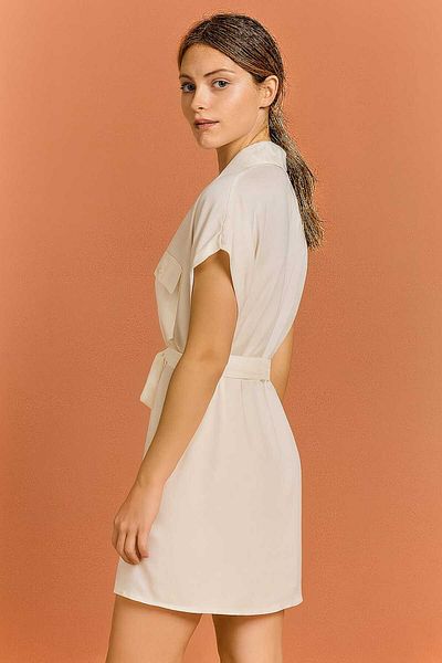 ŞIK VE MUTLU White Polo Neck Linen White Dress