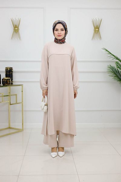 VALENS BOUTİQUE Testture Dress Ankle Length Long Dress Pants Set Testture Set