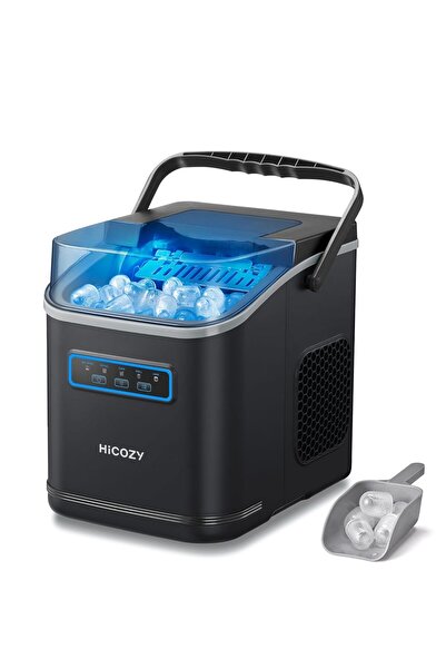 hicozy Clear View Countertop Ice Maker - Self-Cleaning, Ambient Lights, 26 lbs/day, Black