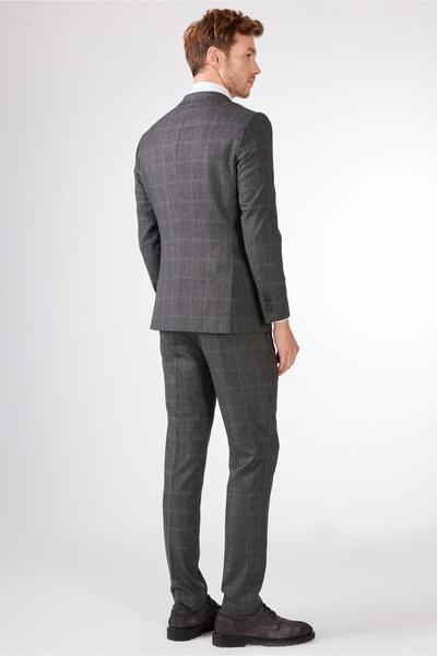 Dufy Anthracite Herringbone Men's Suit - Slim Fit