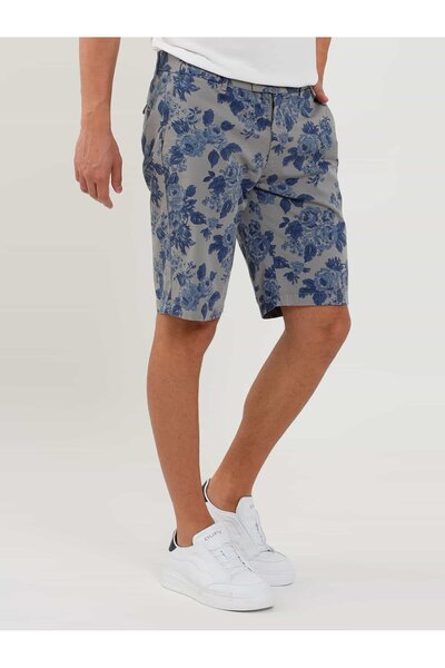 Dufy Light Gray Men's Slim Fit Floral Patterned Shorts - 107695