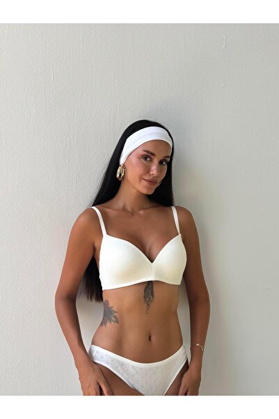 Cansoy Desenli Desteksiz Balensiz Ekru Sütyen Takımı (721T)