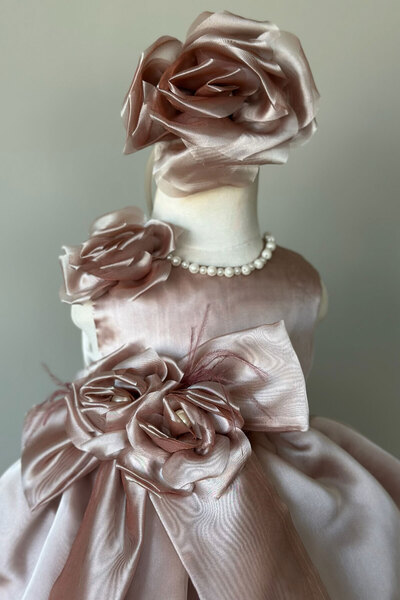 Mialora Special Design Girl's Dress, Flower and Pearl Detail, Bow, Hair Acces...