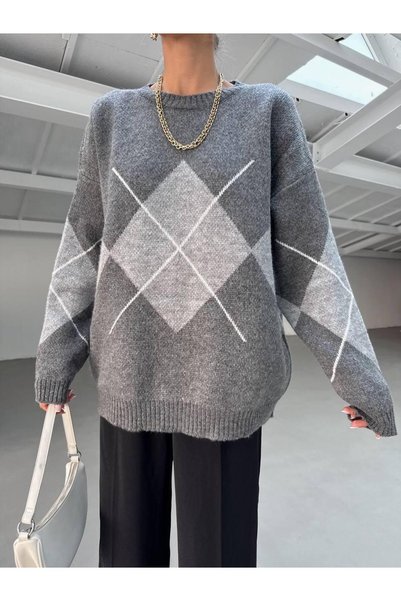 NZL TEKSTİL Dgn's Baklava Patterned Women's Knitwear Sweater