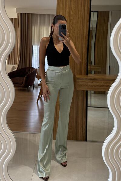 Gizem Ecemiş Bolesa Saten Yüksek Bel Palazzo Pantolon