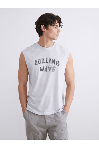LC Waikiki Gray Crew Neck Printed Men's Sleeveless T-Shirt