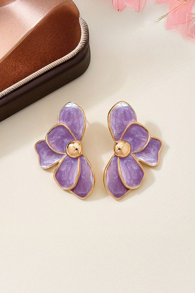 Glaren Mor Çiçek Altın Renk Kadın Küpe