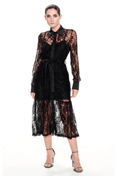 LUMİNA FASHİON Elegant lace dress with shirt collar - LUMINA Fashion Italia