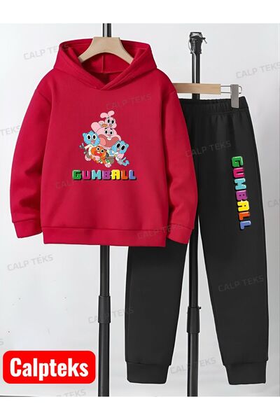 CALP TEKS Gummbaall Printed Thick Cotton Hooded Children's Tracksuit Set